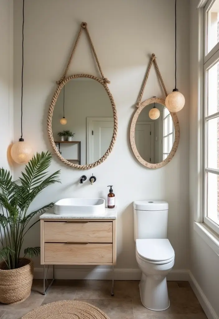 29 Boho Small Bathroom Ideas That Feel Effortlessly Cool - 16. Stylish Mirrors