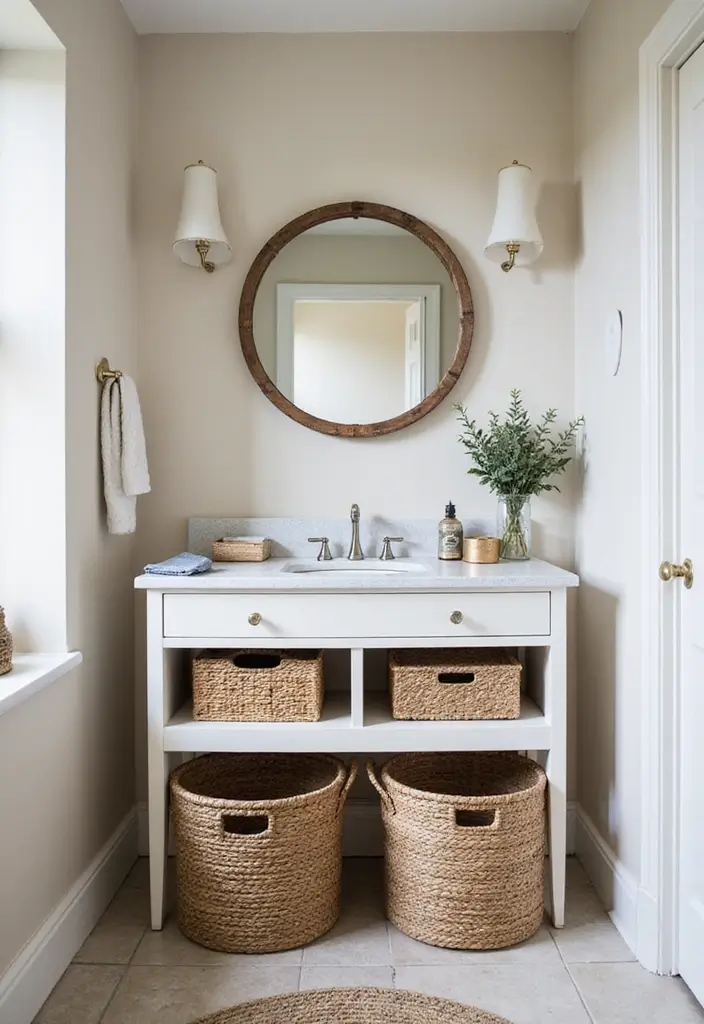 29 Boho Small Bathroom Ideas That Feel Effortlessly Cool - 23. Woven Baskets