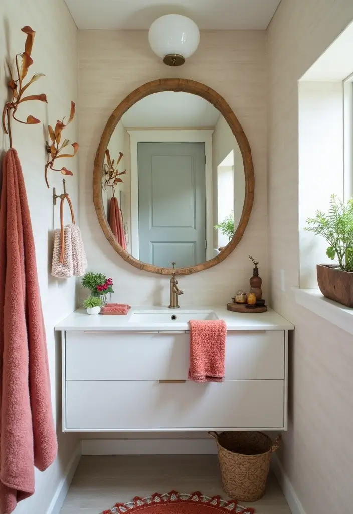 29 Boho Small Bathroom Ideas That Feel Effortlessly Cool - 24. Statement Accessories