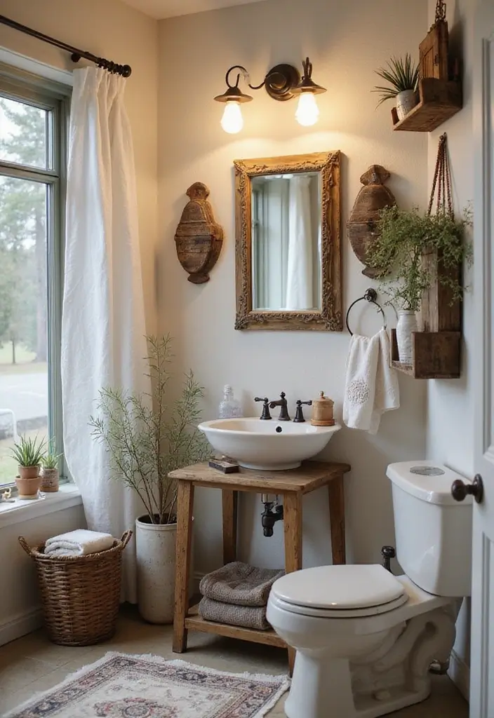 29 Boho Small Bathroom Ideas That Feel Effortlessly Cool - 3. Vintage Touches