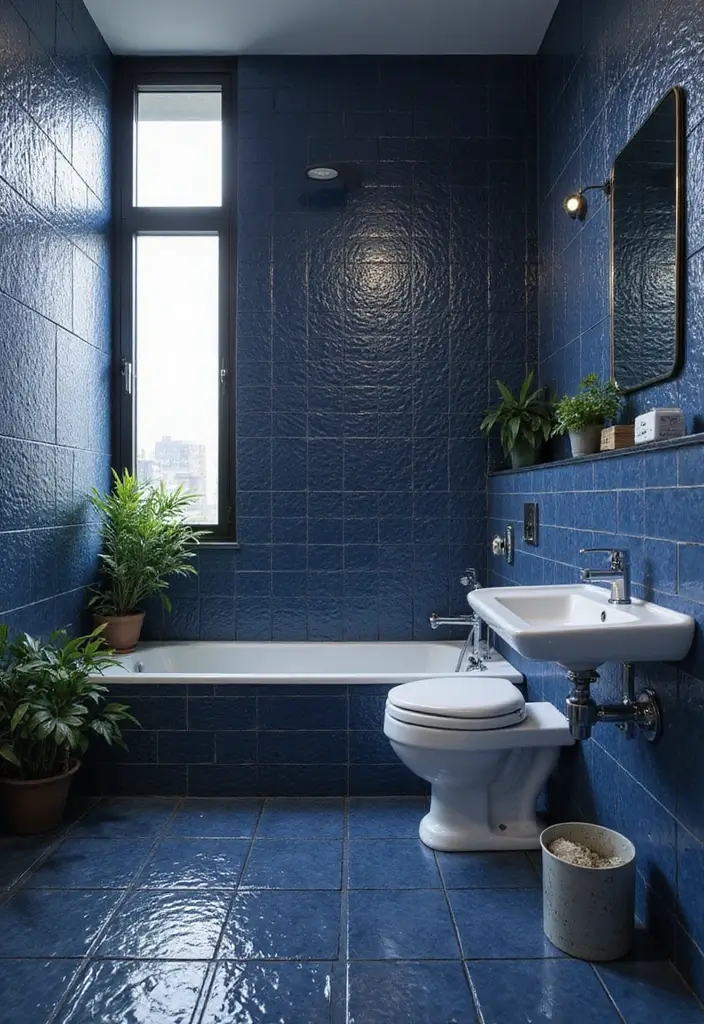 29 Dark Blue Bathroom Ideas That Add Drama - 1. Timeless Navy Blue Tiles
