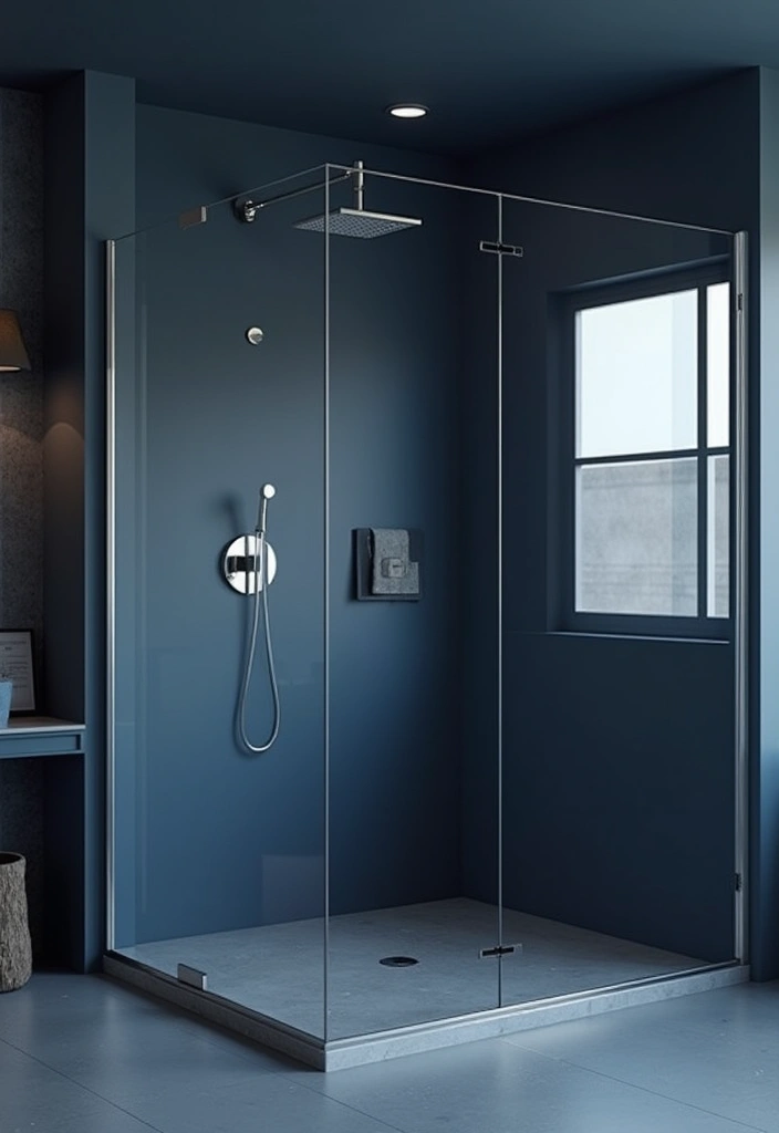 29 Dark Blue Bathroom Ideas That Add Drama - 13. Glass Shower Enclosures