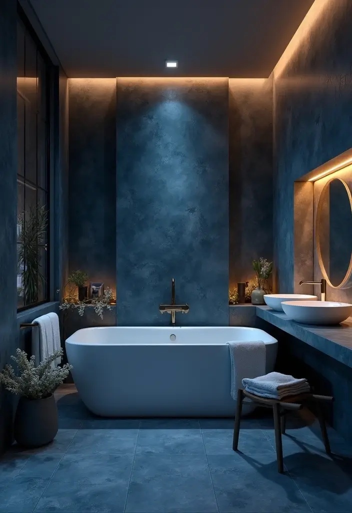 29 Dark Blue Bathroom Ideas That Add Drama - 23. Spa-Like Retreat