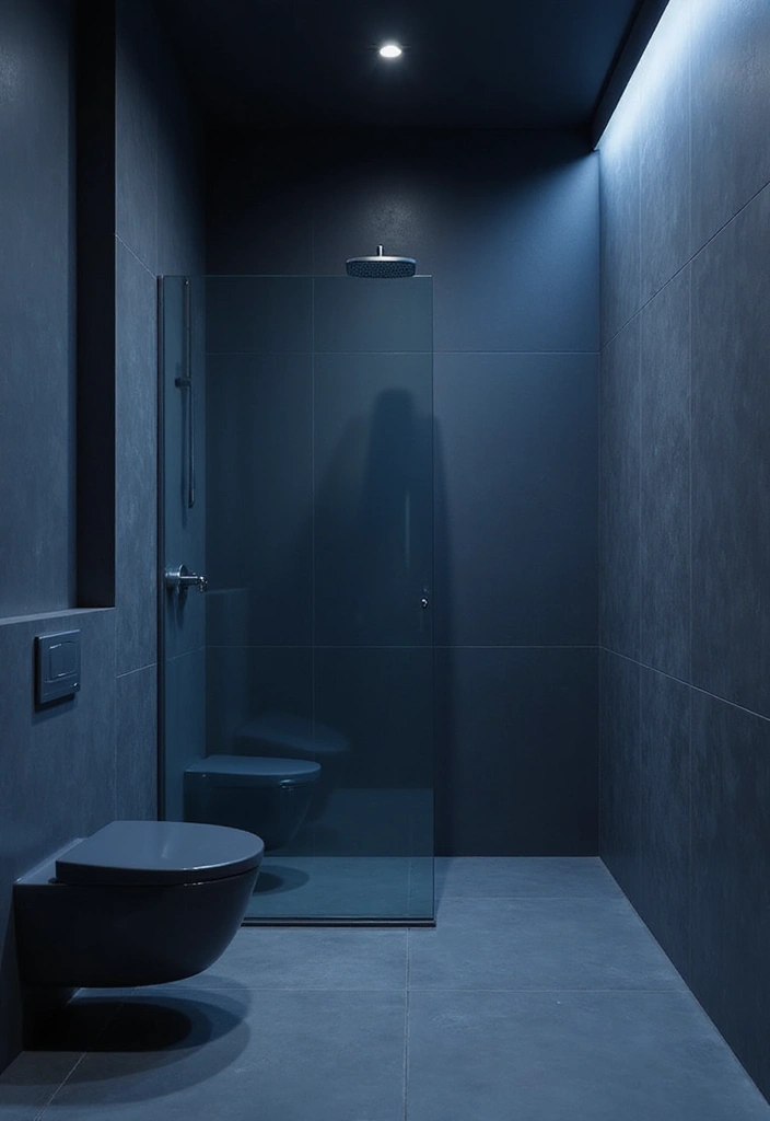 29 Dark Blue Bathroom Ideas That Add Drama - 27. Minimalist Approach