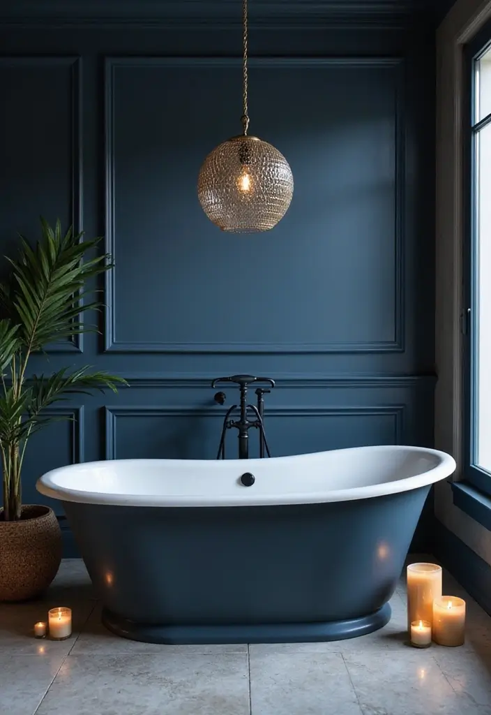 29 Dark Blue Bathroom Ideas That Add Drama - 4. Statement Bathtub
