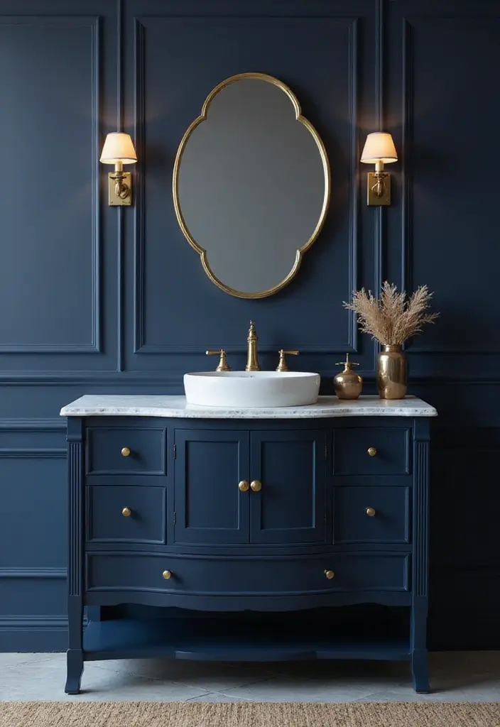 29 Dark Blue Bathroom Ideas That Add Drama - 5. Dark Blue Vanity