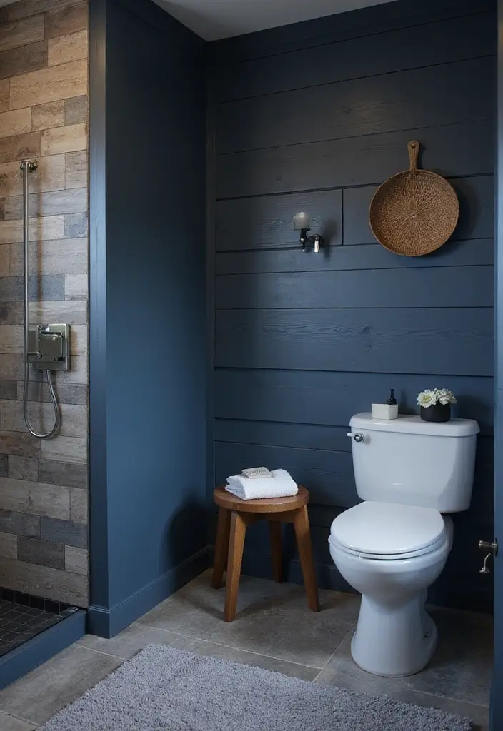 29 Dark Blue Bathroom Ideas That Add Drama - 9. Textured Wall Options