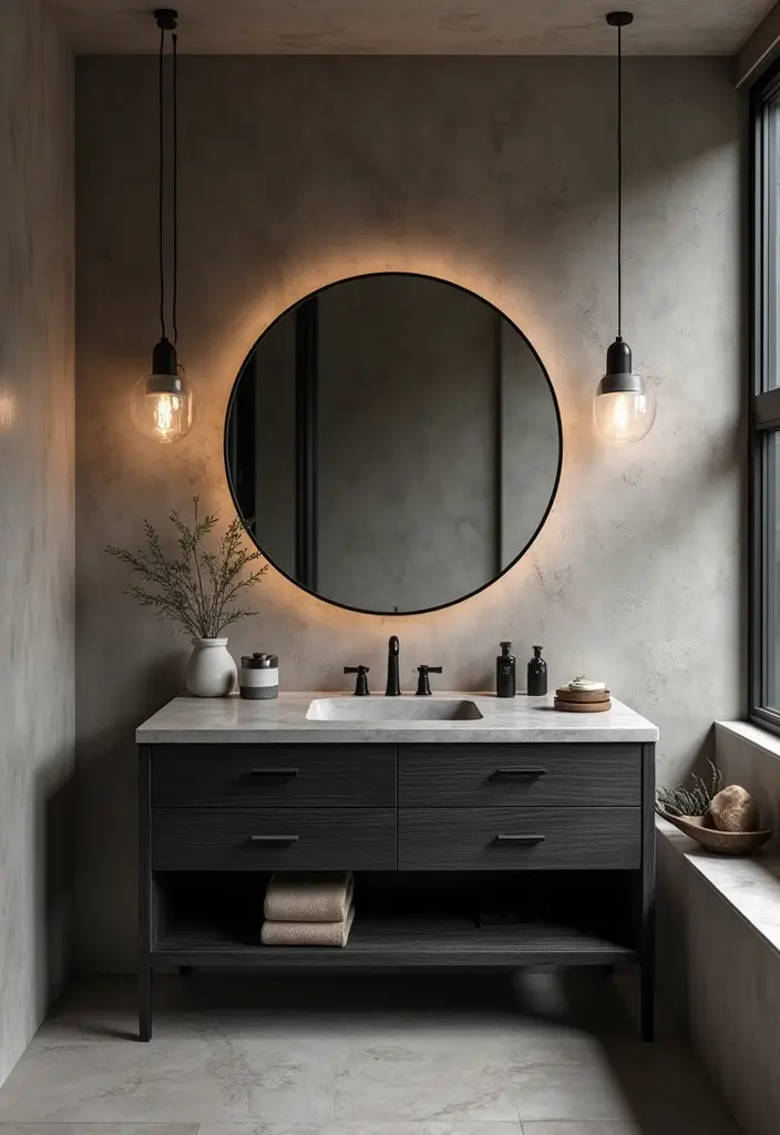 29 Dark Vanity Bathroom Ideas That Feel Modern - 12. Textured Dark Finishes