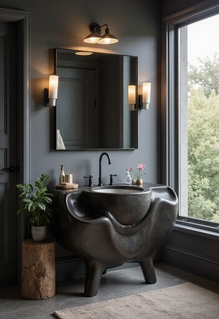 29 Dark Vanity Bathroom Ideas That Feel Modern - 14. Artistic Dark Vanities