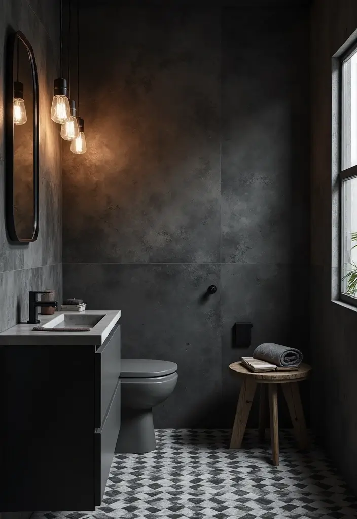29 Dark Vanity Bathroom Ideas That Feel Modern - 17. Monochromatic Dark Tones