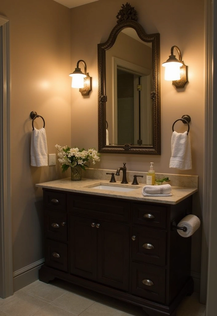 29 Dark Vanity Bathroom Ideas That Feel Modern - 19. Efficient Lighting Solutions