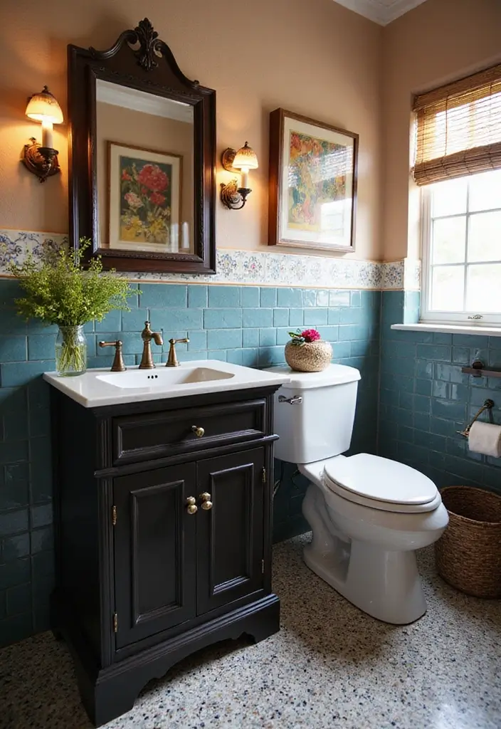 29 Dark Vanity Bathroom Ideas That Feel Modern - 20. Unexpected Pops of Color