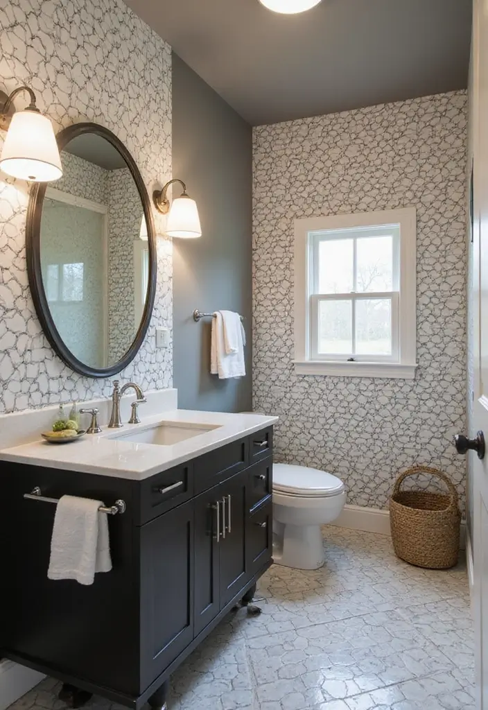 29 Dark Vanity Bathroom Ideas That Feel Modern - 29. Trendy Geometric Patterns