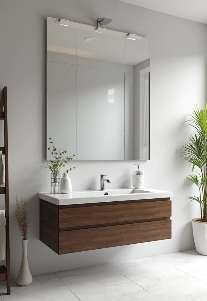 29 Dark Vanity Bathroom Ideas That Feel Modern - 7. Minimalist Dark Wood and White