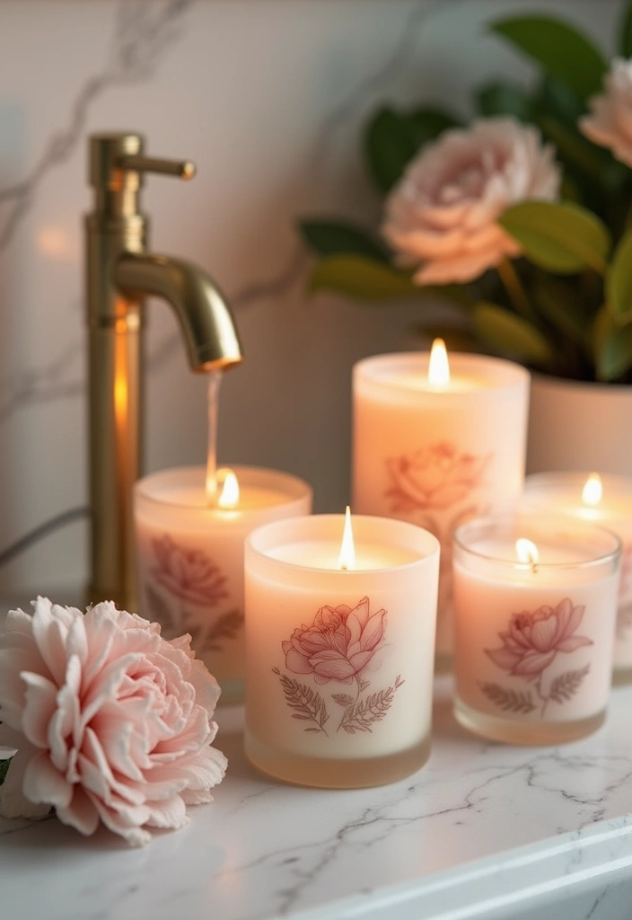 29 Floral Bathroom Ideas That Bring Nature Indoors - 12. Chic Floral Scented Candles