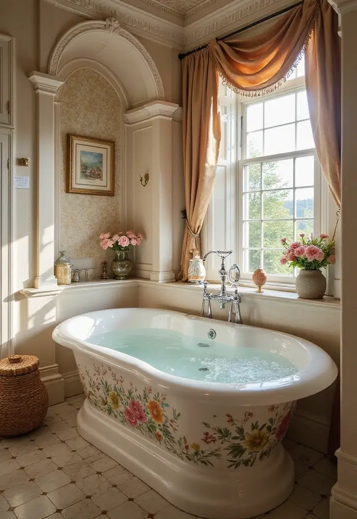 29 Floral Bathroom Ideas That Bring Nature Indoors - 15. Floral Patterns on Bathtubs
