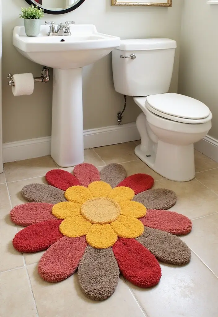 29 Floral Bathroom Ideas That Bring Nature Indoors - 17. Flower-shaped Bathroom Rugs