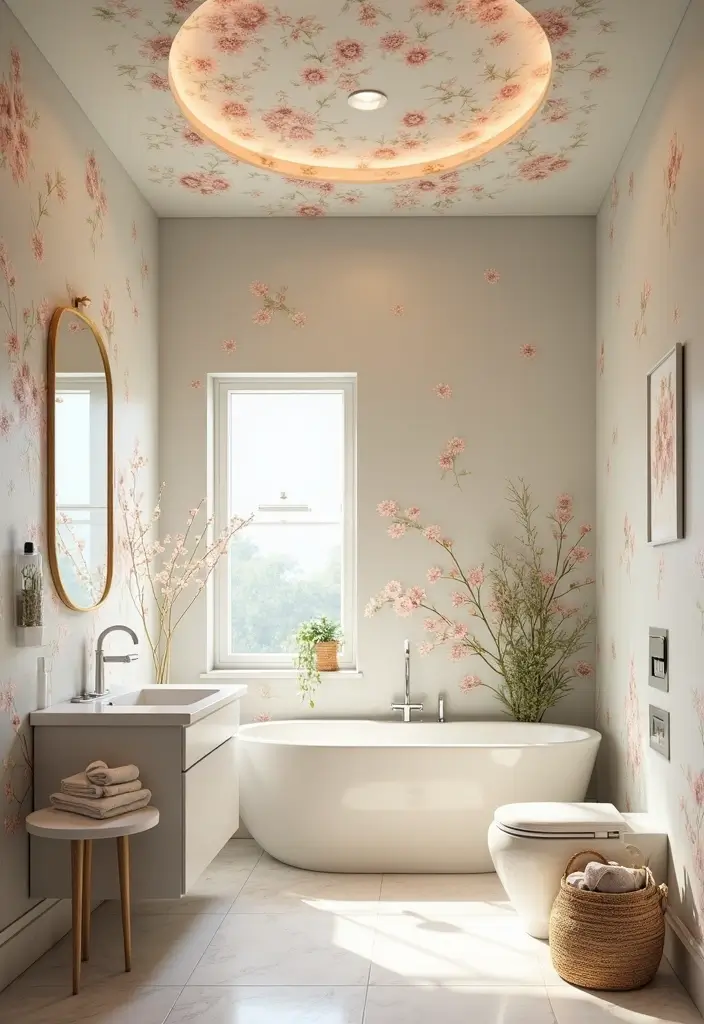 29 Floral Bathroom Ideas That Bring Nature Indoors - 18. Floral Ceiling Designs