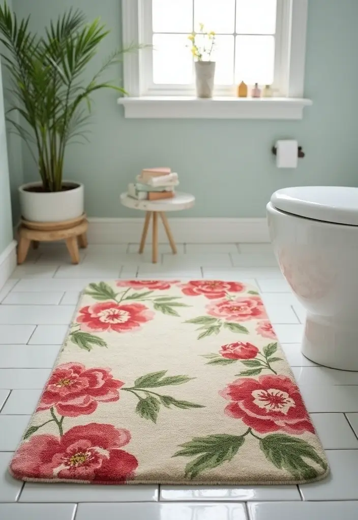 29 Floral Bathroom Ideas That Bring Nature Indoors - 24. Customized Floral Shower Mats