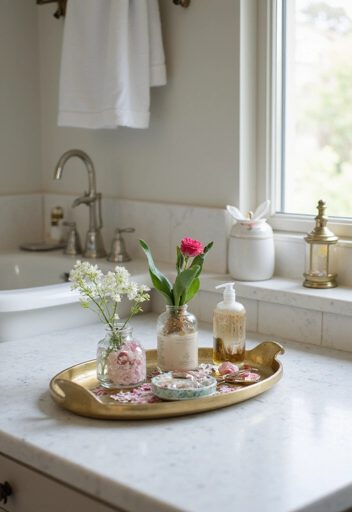 29 Floral Bathroom Ideas That Bring Nature Indoors - 27. Floral Table Trays for Decor