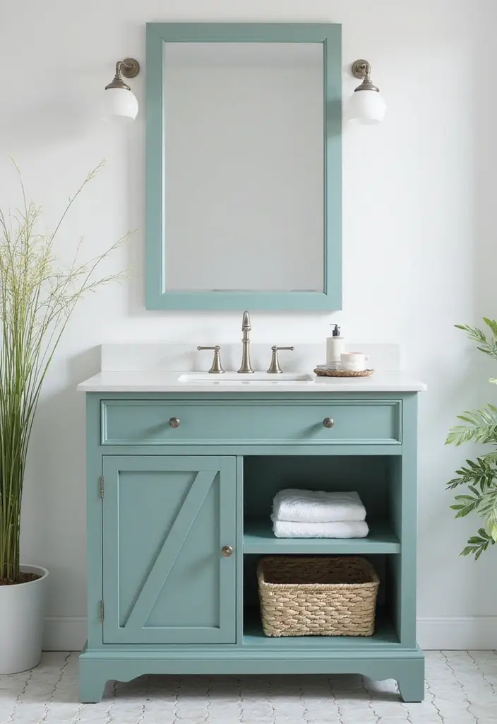 29 Light Teal Bathroom Ideas That Feel Refreshing - 14. Light Teal Vanity Units