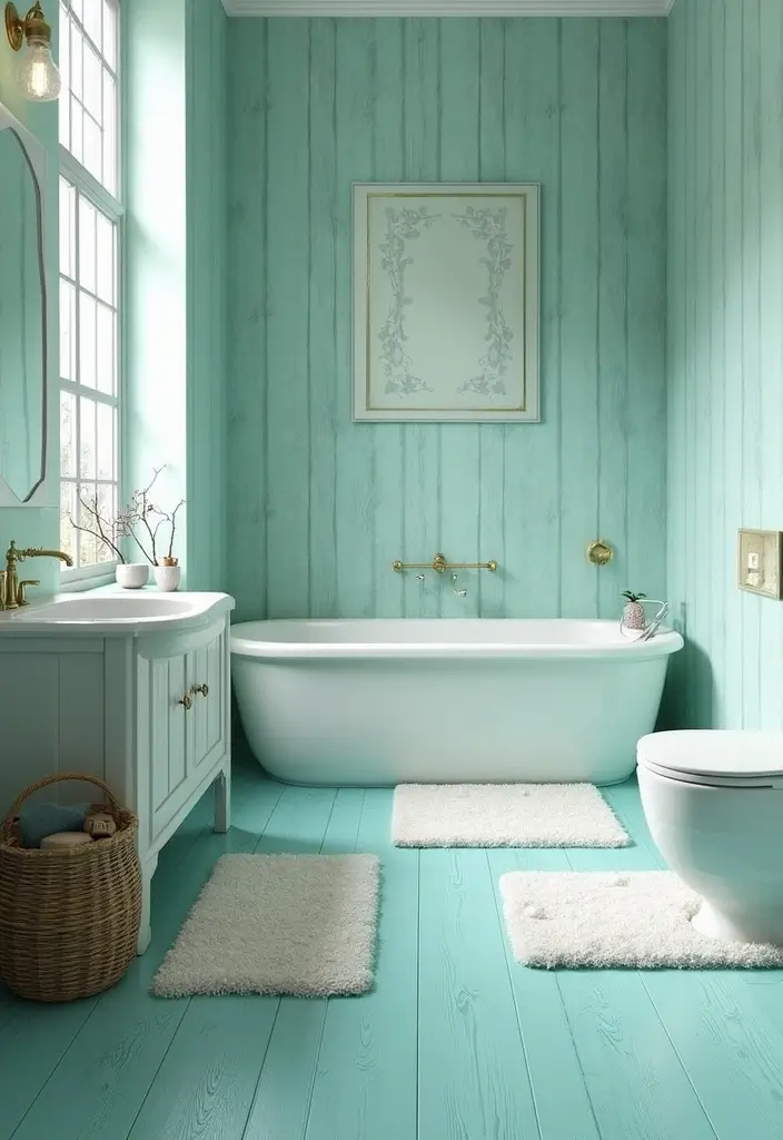 29 Light Teal Bathroom Ideas That Feel Refreshing - 17. Light Teal Flooring