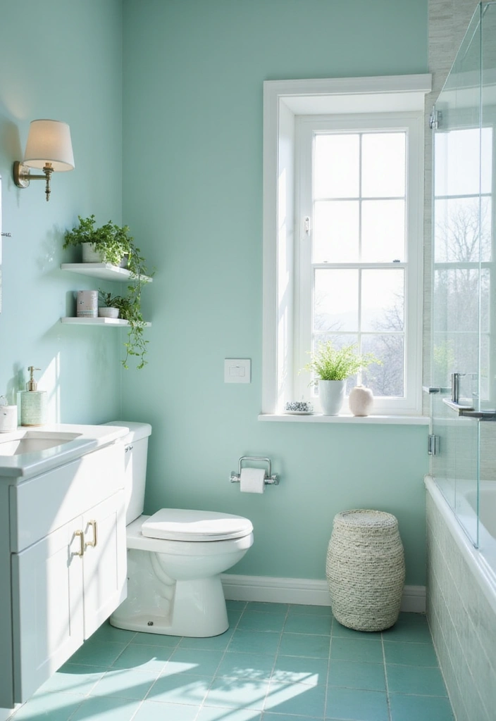 29 Light Teal Bathroom Ideas That Feel Refreshing - 18. Light Teal and White Color Scheme