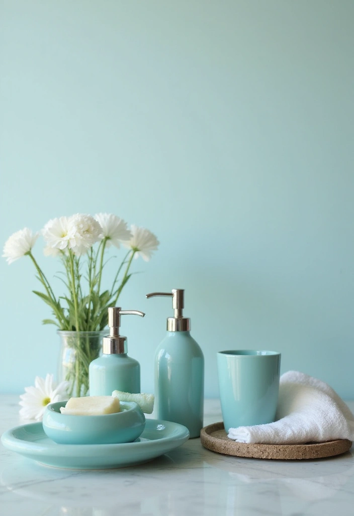 29 Light Teal Bathroom Ideas That Feel Refreshing - 25. Light Teal Accent Pieces