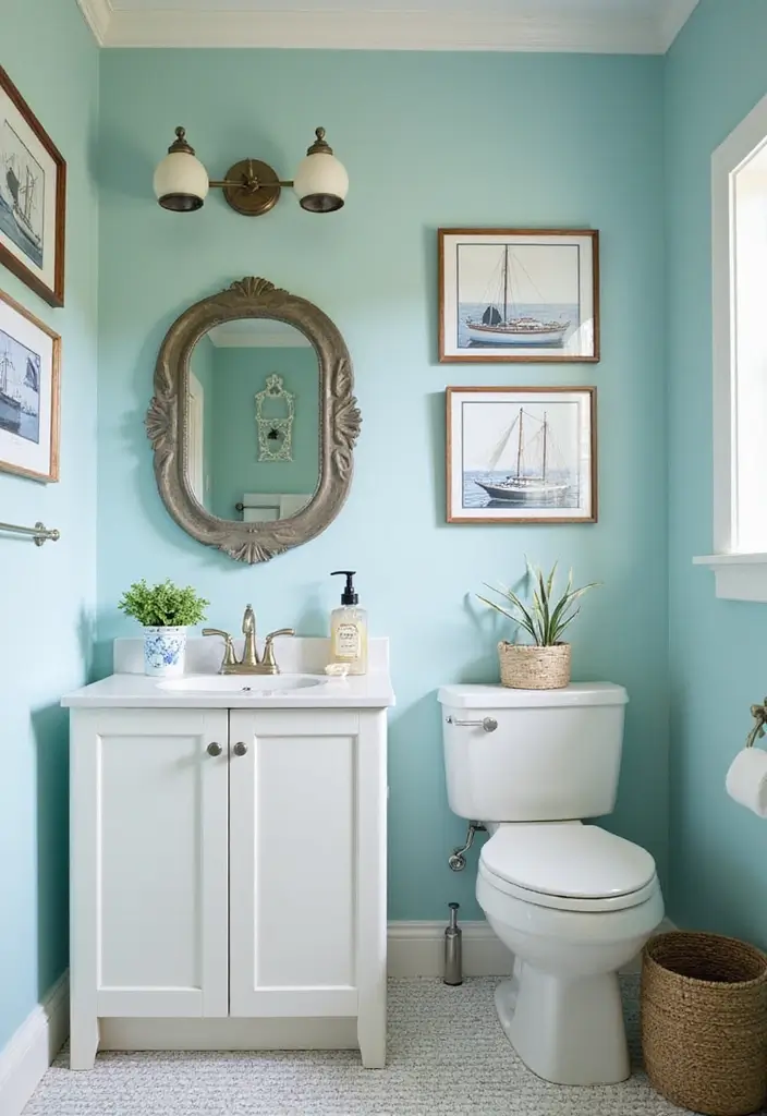 29 Light Teal Bathroom Ideas That Feel Refreshing - 5. Nautical-themed Decor