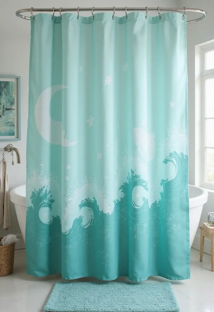 29 Light Teal Bathroom Ideas That Feel Refreshing - 7. Light Teal Shower Curtains