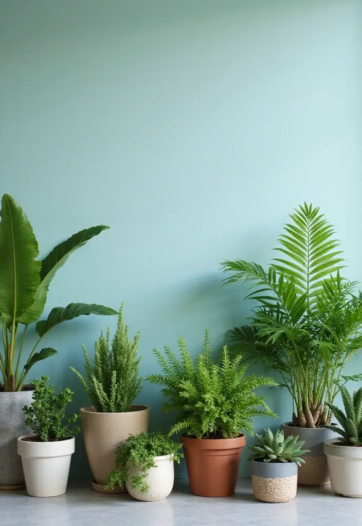 29 Light Teal Bathroom Ideas That Feel Refreshing - 9. Fresh Greenery