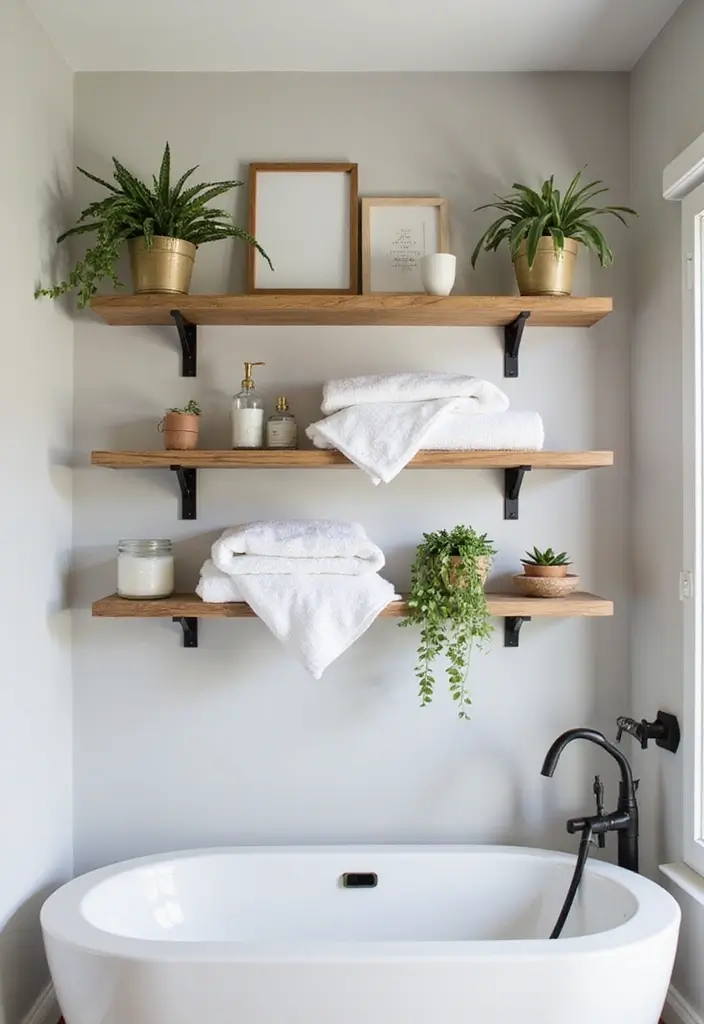 29 Mini Bathroom Design Inspirations That Maximize Space - 1. Floating Shelves for Stylish Storage