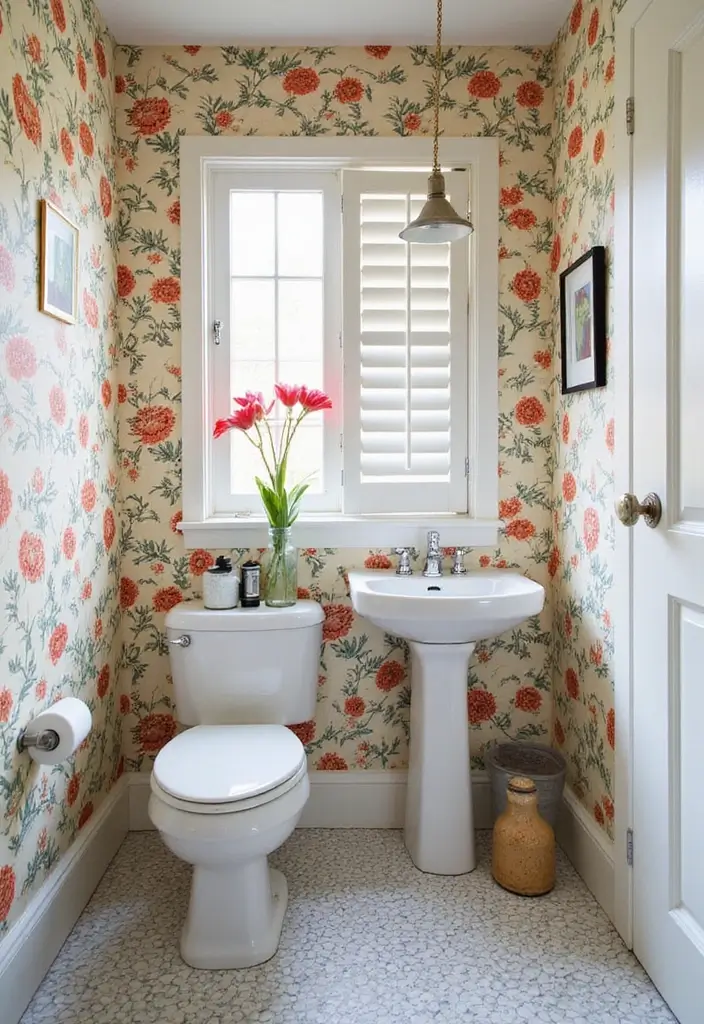 29 Mini Bathroom Design Inspirations That Maximize Space - 12. Unique Wallpaper Choices