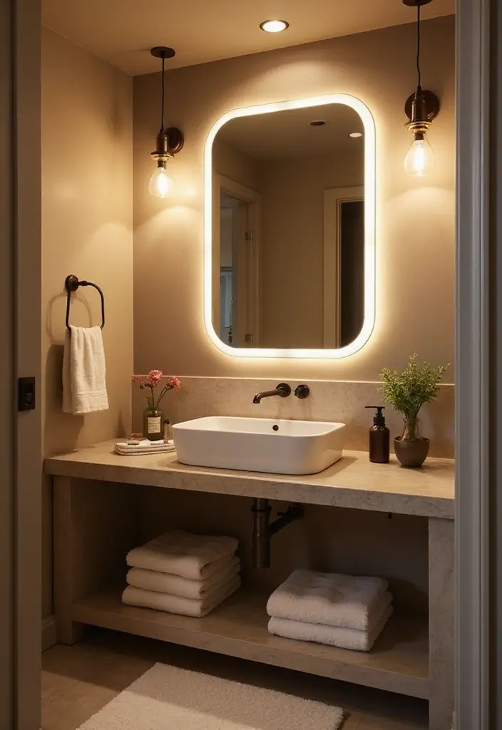 29 Mini Bathroom Design Inspirations That Maximize Space - 15. Stylish Lighting Options