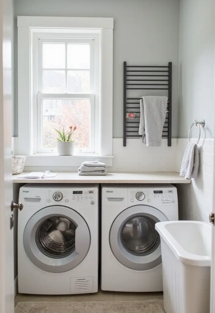 29 Mini Bathroom Design Inspirations That Maximize Space - 16. Space-Optimized Laundry Solutions