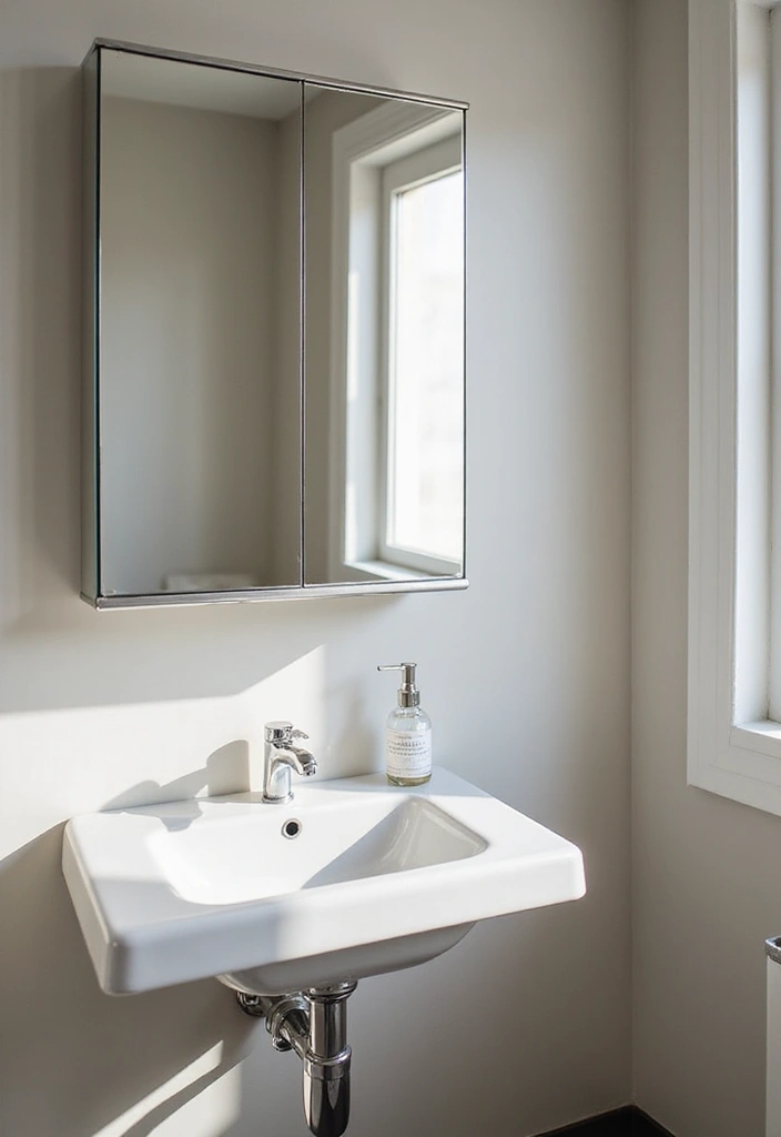 29 Mini Bathroom Design Inspirations That Maximize Space - 2. Mirrored Cabinets for Double Function