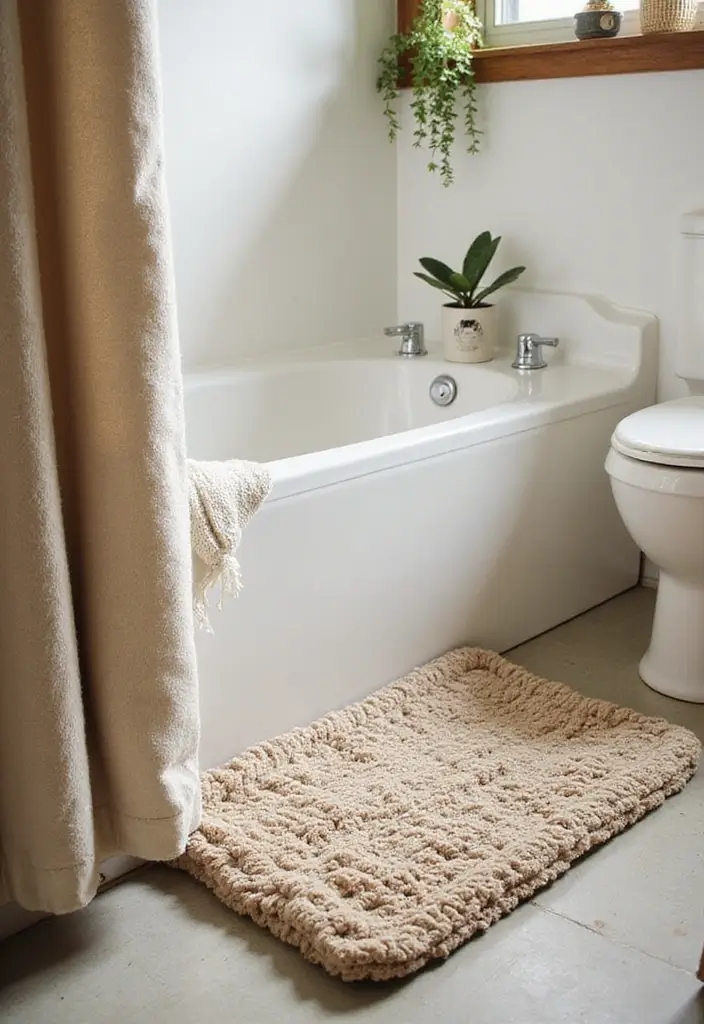 29 Mini Bathroom Design Inspirations That Maximize Space - 25. Bath Mats for Soft Touch