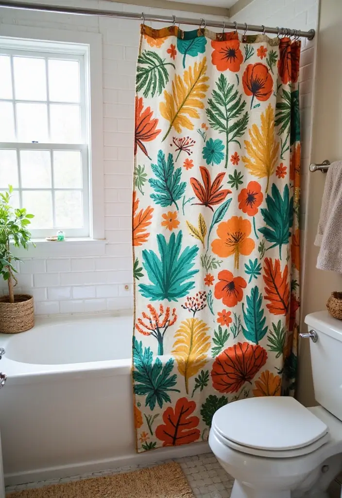 29 Mini Bathroom Design Inspirations That Maximize Space - 4. Stylish Shower Curtains with Pattern