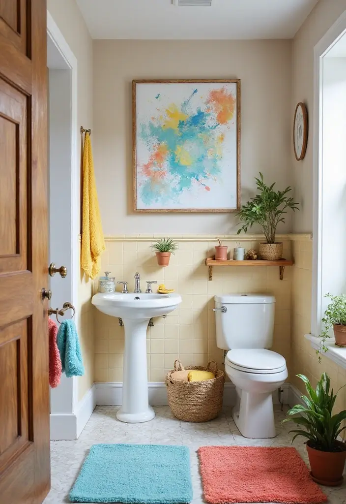 29 Mini Bathroom Design Inspirations That Maximize Space - 7. Colorful Accents