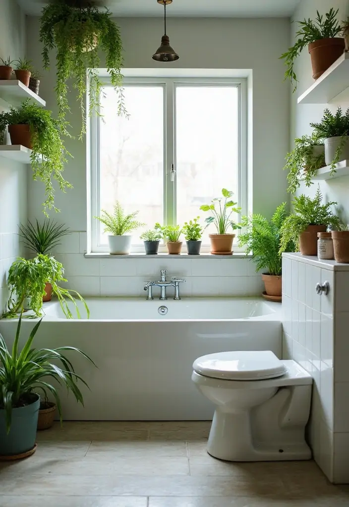 29 Mini Bathroom Design Inspirations That Maximize Space - 8. Fresh Plants for Natural Vibes