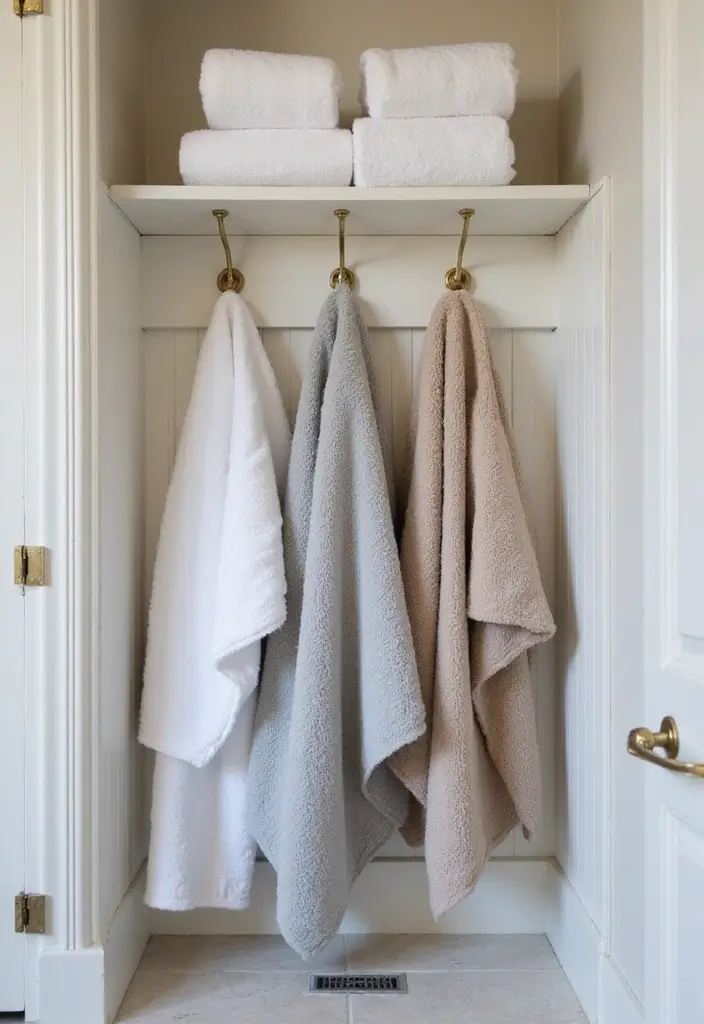 29 Mini Bathroom Design Inspirations That Maximize Space - 9. Clever Use of Hooks