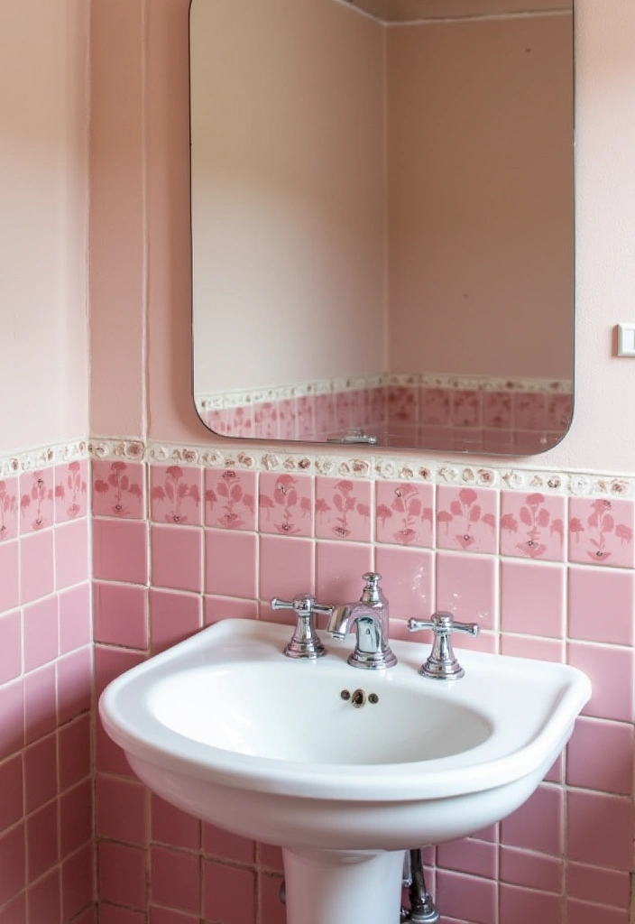 29 Pink Tile Bathroom Ideas That Bring Back Retro Charm - 12. Pink Tile Backsplash