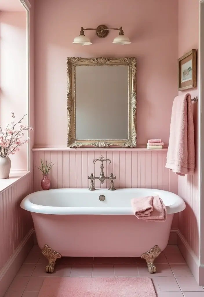 29 Pink Tile Bathroom Ideas That Bring Back Retro Charm - 17. Vintage Pink Accessories