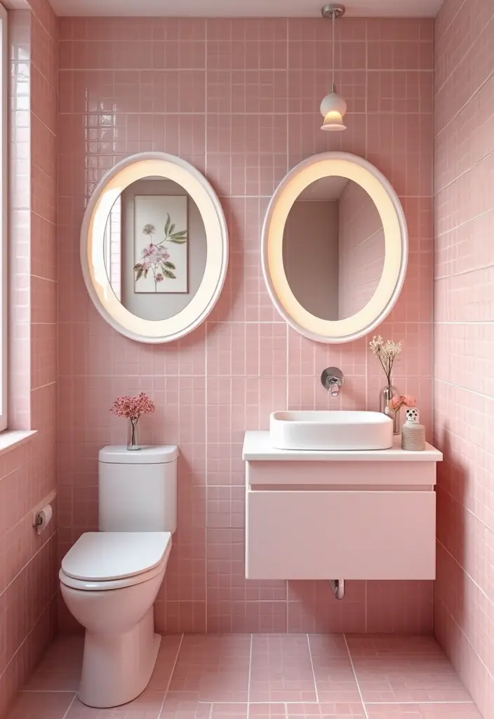 29 Pink Tile Bathroom Ideas That Bring Back Retro Charm - 20. Pink Tile Framing
