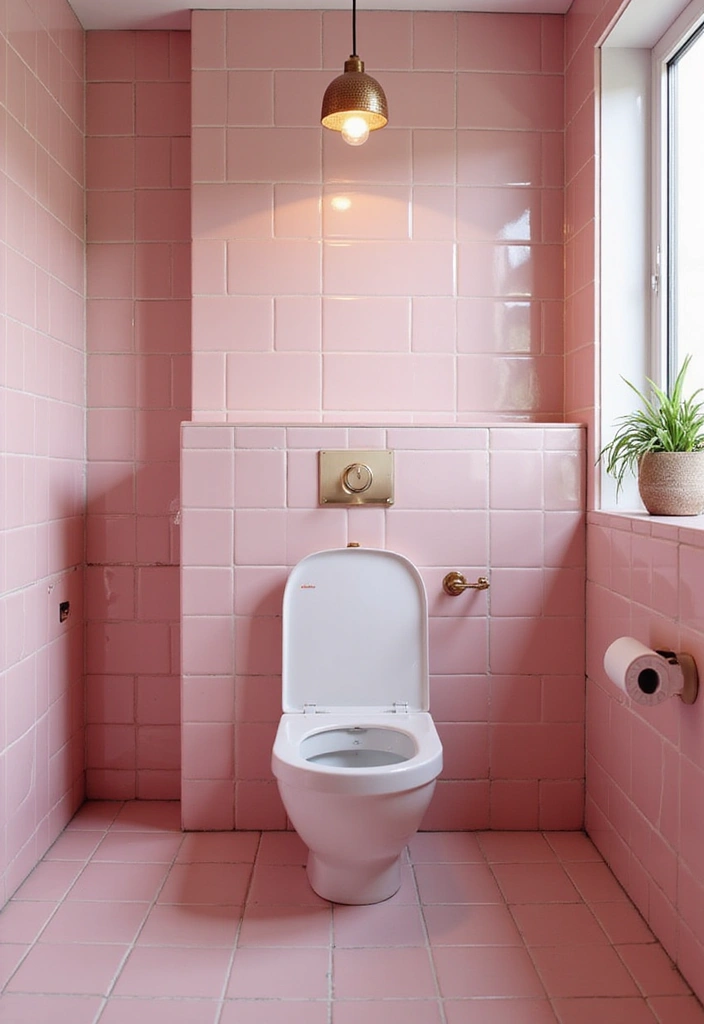 29 Pink Tile Bathroom Ideas That Bring Back Retro Charm - 24. Pink Tile Partition