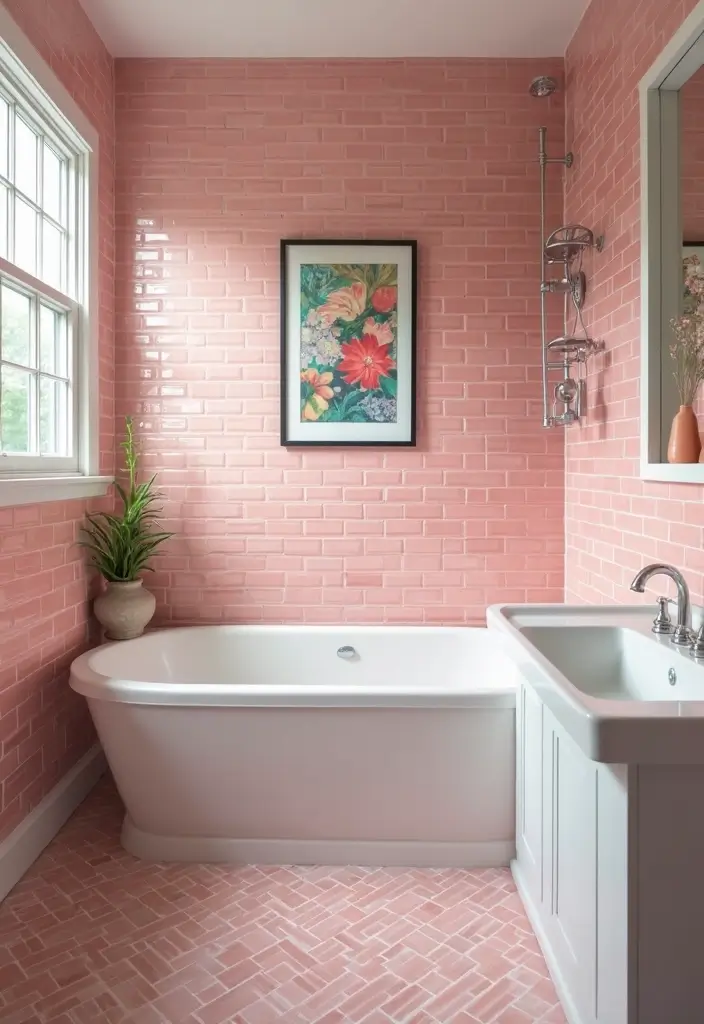 29 Pink Tile Bathroom Ideas That Bring Back Retro Charm - 4. Vintage Pink Subway Tiles