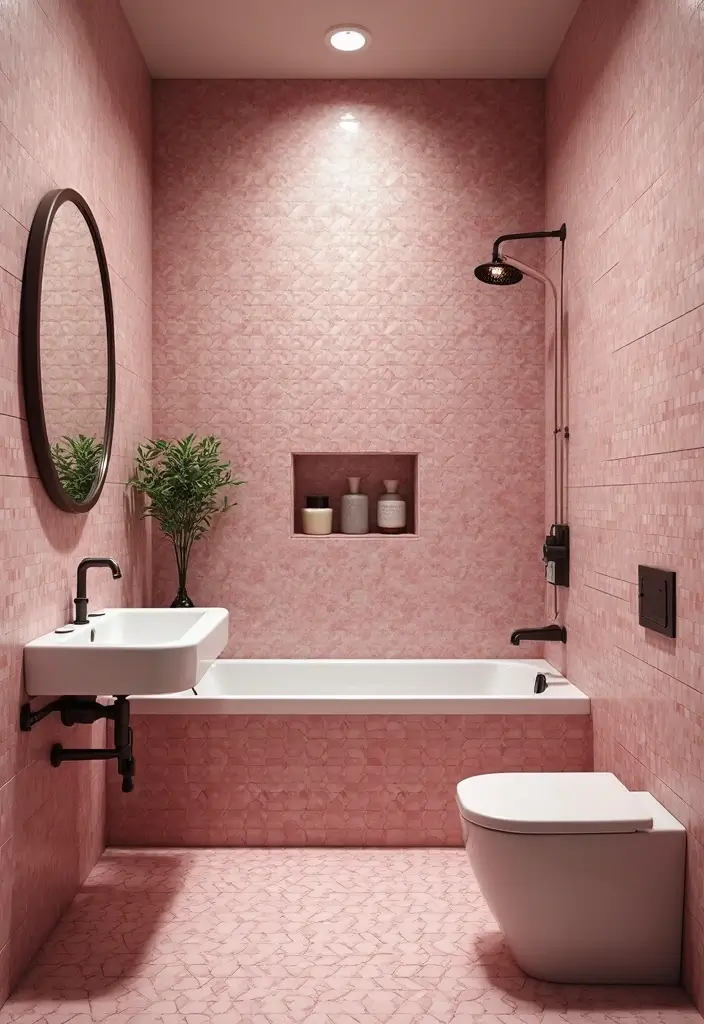 29 Pink Tile Bathroom Ideas That Bring Back Retro Charm - 6. Pink Mosaic Tiles