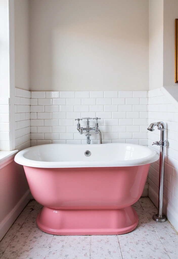 29 Pink Tile Bathroom Ideas That Bring Back Retro Charm - 7. Bold Pink Bathtub