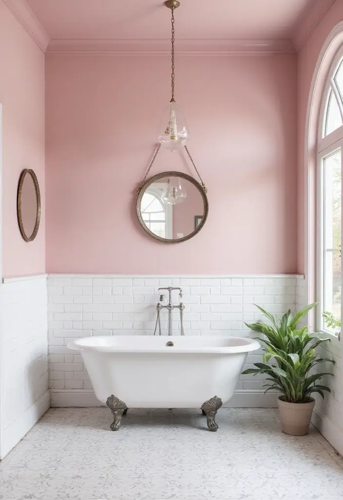 29 Pink Tile Bathroom Ideas That Bring Back Retro Charm - 8. Pink Accented Walls
