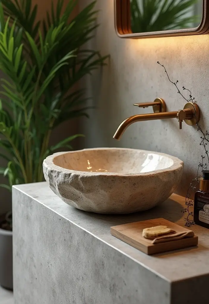 29 Table Top Wash Basin Ideas for Modern Bathrooms - 1. Organic Stone Basins